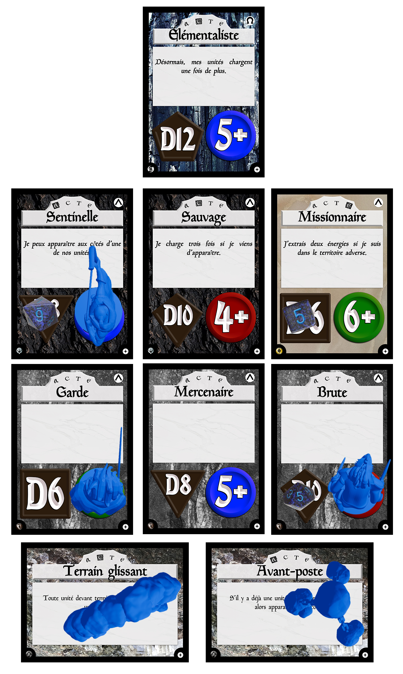 Exemple de plateau et de cartes du jeu